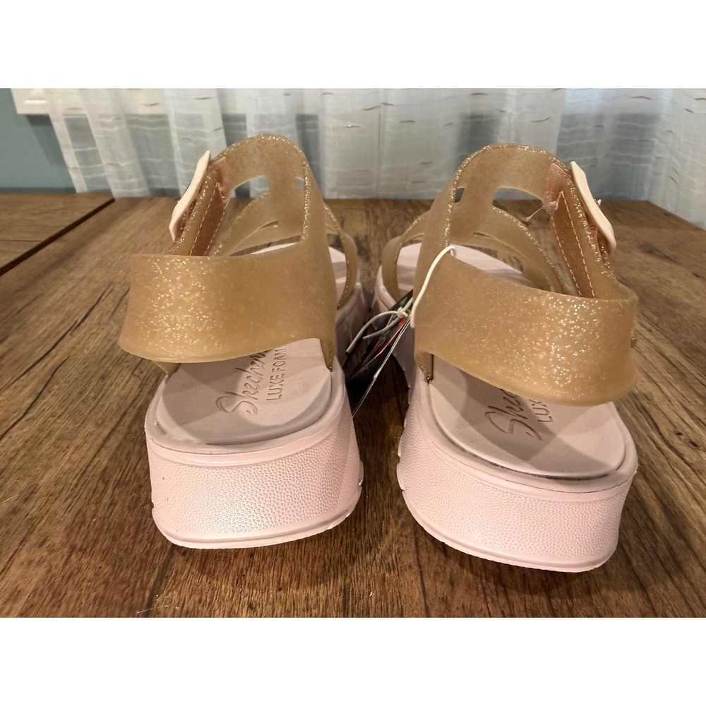 Skechers Foamies Glitter Jelly Sandals‎ Platform Women Size 7 Gold Pink Washable - Picture 4 of 12